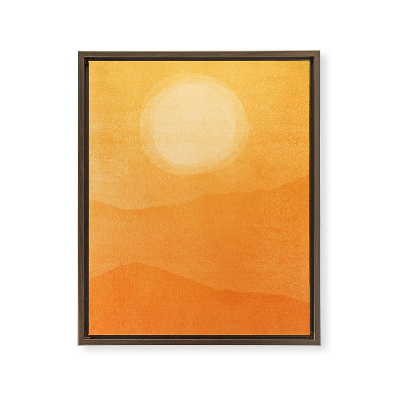 70s Style Golden Sunset Abstract Landscape Framed Canvas Print