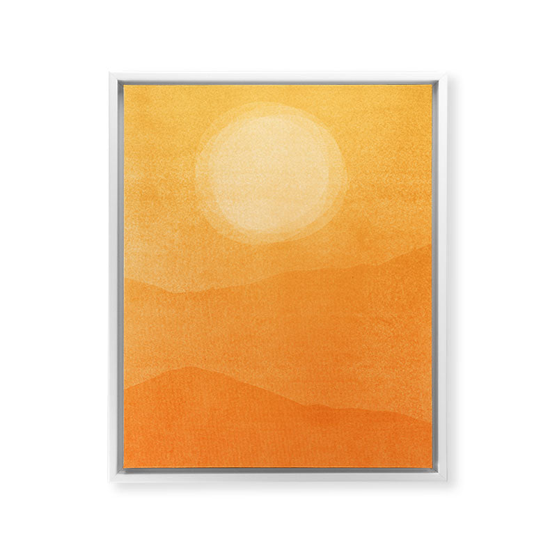 70s Style Golden Sunset Abstract Landscape Framed Canvas Print