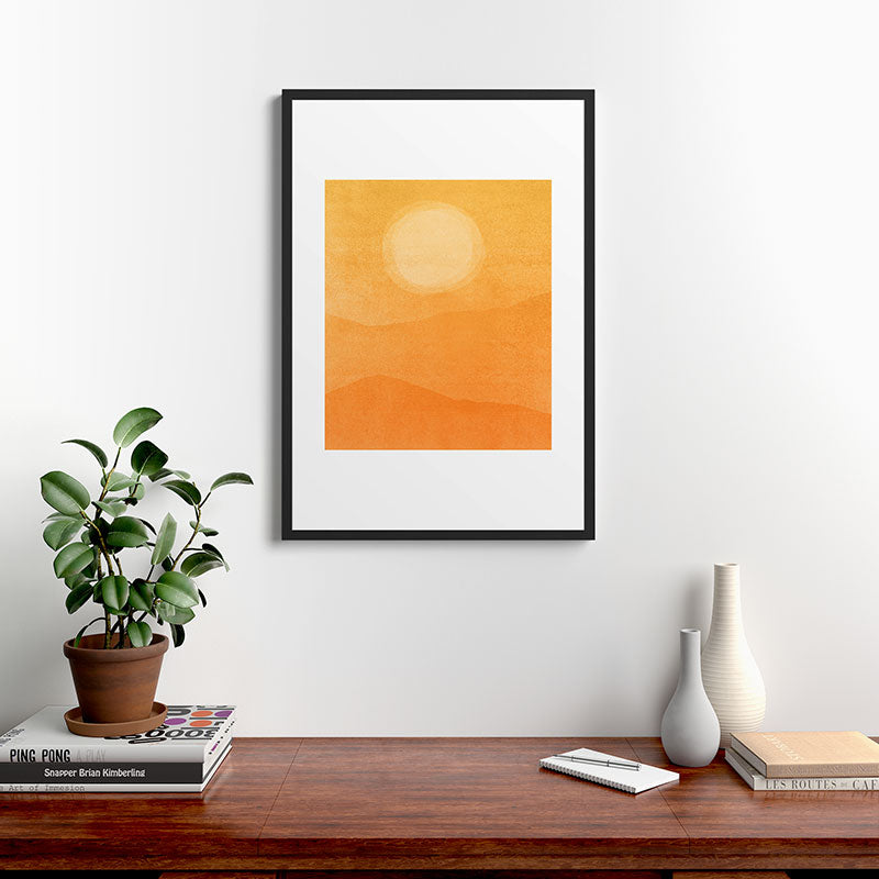 70s Style Golden Sunset Abstract Landscape Framed Art Print