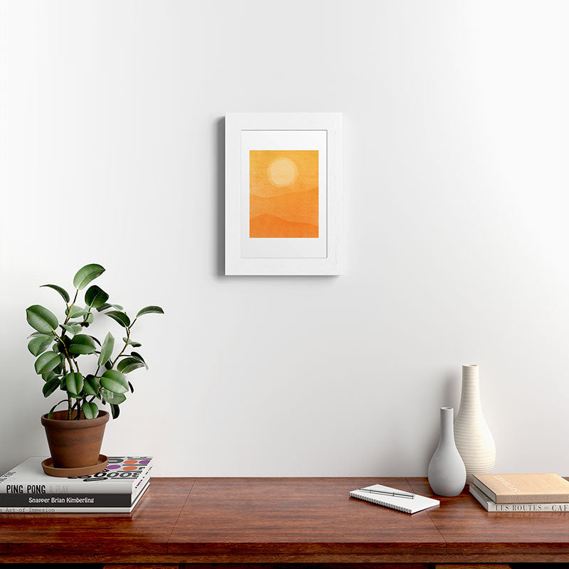 70s Style Golden Sunset Abstract Landscape Framed Art Print
