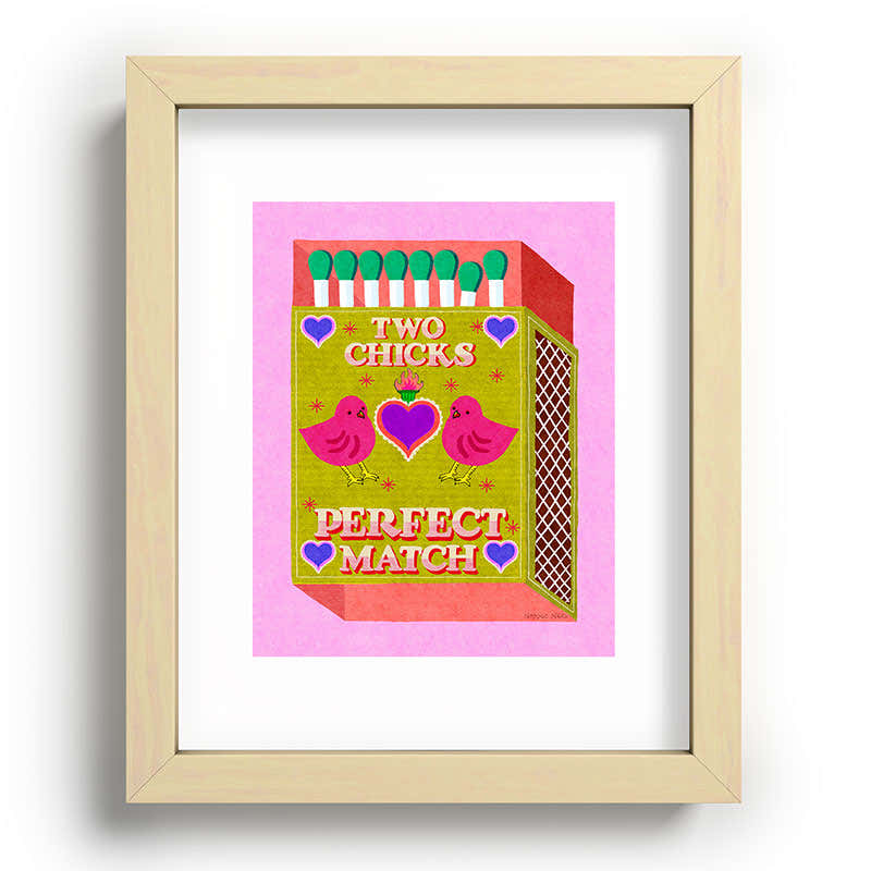 2 Chicks Perfect Match Vintage Matchbox Green & Pink Palette Framed Art Print