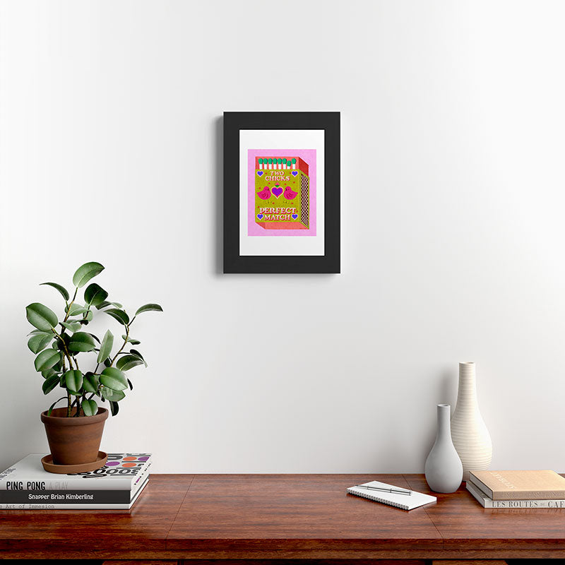 2 Chicks Perfect Match Vintage Matchbox Green & Pink Palette Framed Art Print