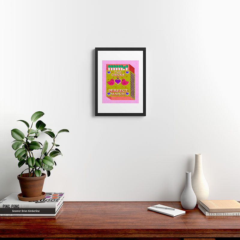 2 Chicks Perfect Match Vintage Matchbox Green & Pink Palette Framed Art Print