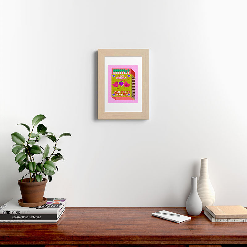 2 Chicks Perfect Match Vintage Matchbox Green & Pink Palette Framed Art Print