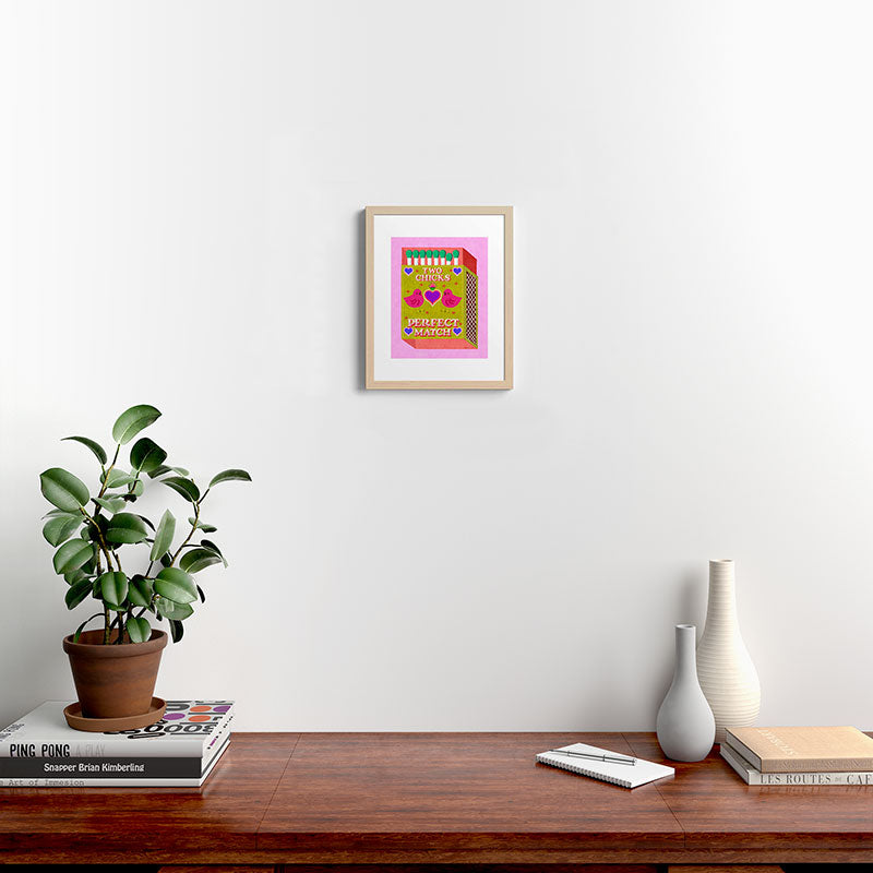 2 Chicks Perfect Match Vintage Matchbox Green & Pink Palette Framed Art Print