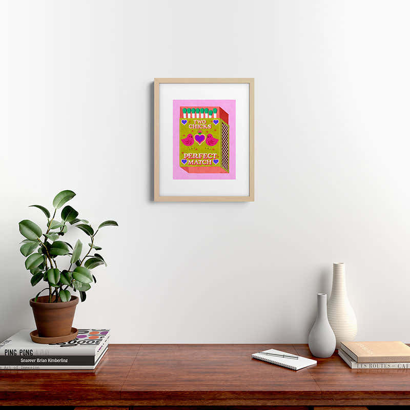 2 Chicks Perfect Match Vintage Matchbox Green & Pink Palette Framed Art Print