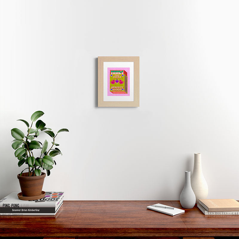 2 Chicks Perfect Match Vintage Matchbox Green & Pink Palette Framed Art Print