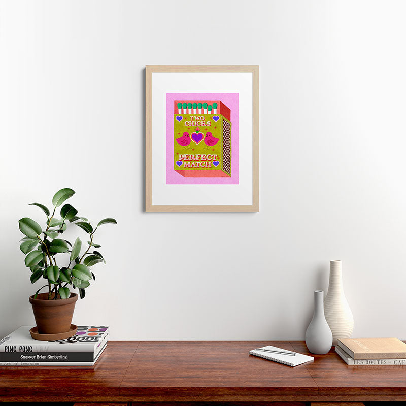 2 Chicks Perfect Match Vintage Matchbox Green & Pink Palette Framed Art Print