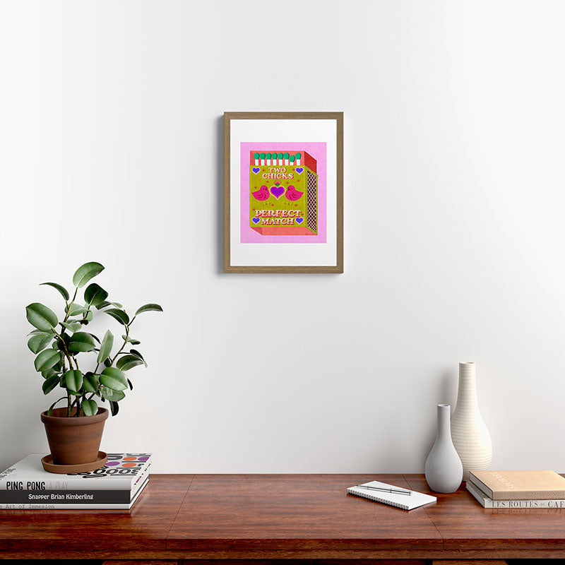 2 Chicks Perfect Match Vintage Matchbox Green & Pink Palette Framed Art Print