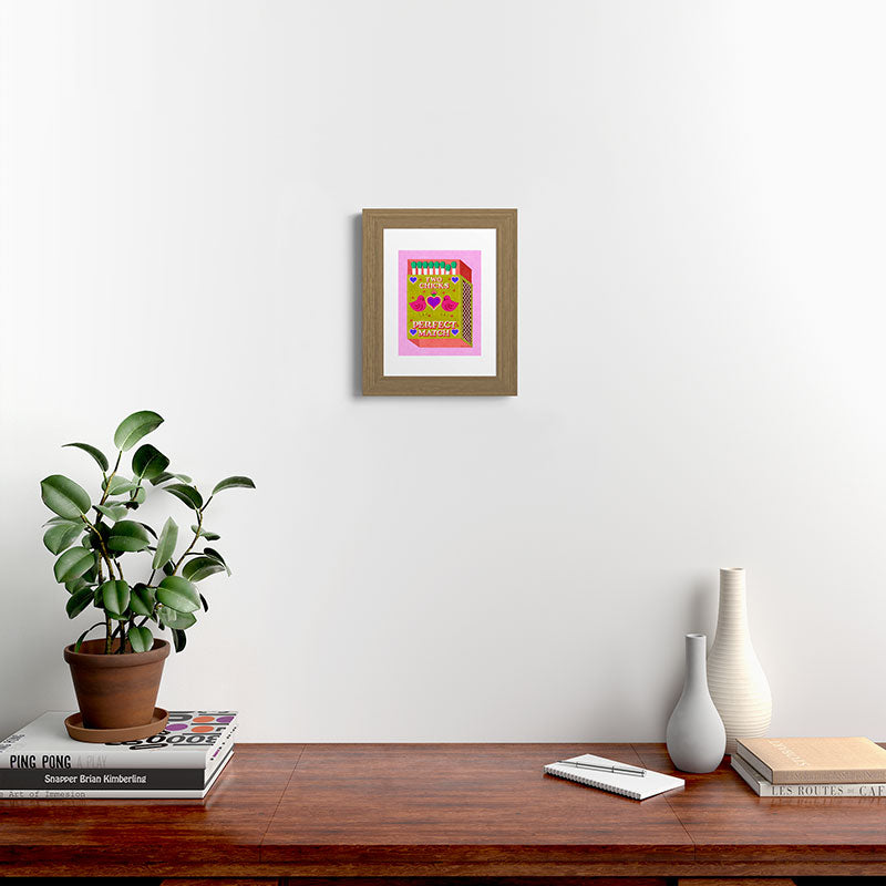 2 Chicks Perfect Match Vintage Matchbox Green & Pink Palette Framed Art Print