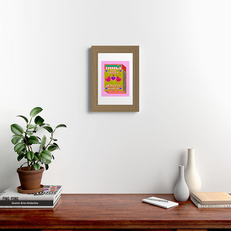 2 Chicks Perfect Match Vintage Matchbox Green & Pink Palette Framed Art Print