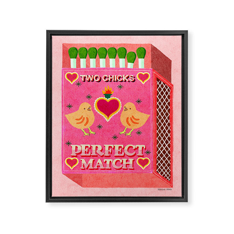 2 Chicks Perfect Match Vintage Matchbox Light Pink Palette Framed Canvas Print