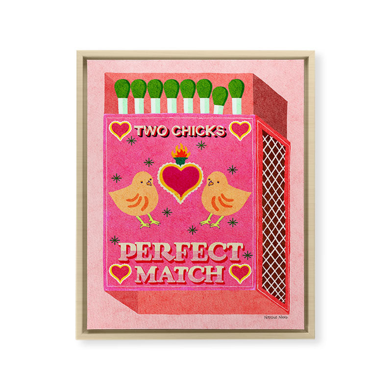 2 Chicks Perfect Match Vintage Matchbox Light Pink Palette Framed Canvas Print