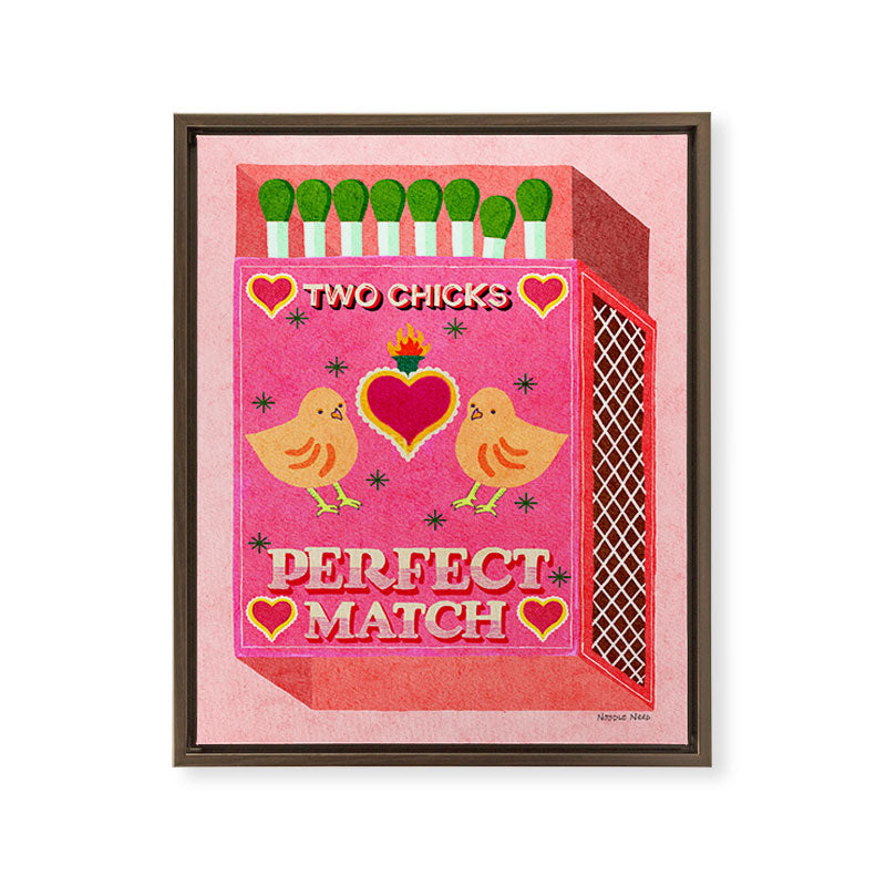 2 Chicks Perfect Match Vintage Matchbox Light Pink Palette Framed Canvas Print