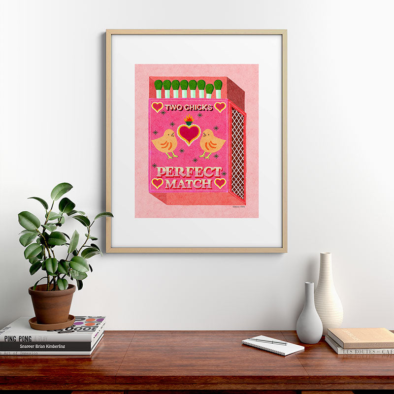 2 Chicks Perfect Match Vintage Matchbox Light Pink Palette Framed Art Print
