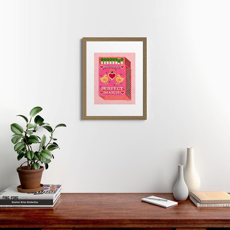 2 Chicks Perfect Match Vintage Matchbox Light Pink Palette Framed Art Print