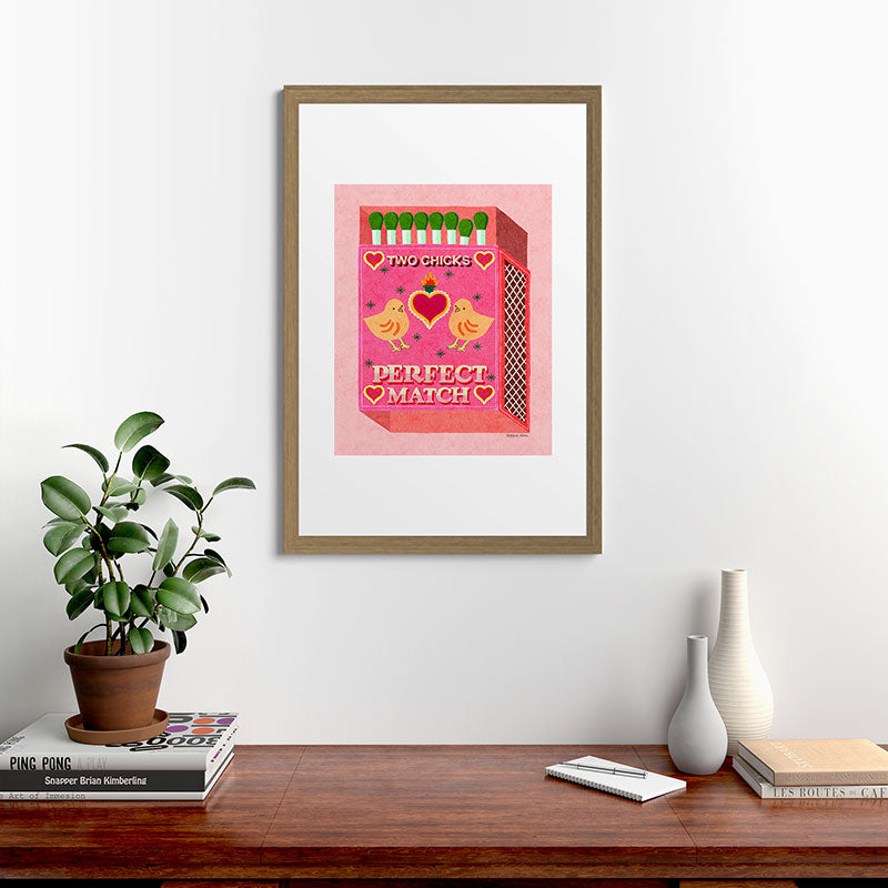 2 Chicks Perfect Match Vintage Matchbox Light Pink Palette Framed Art Print