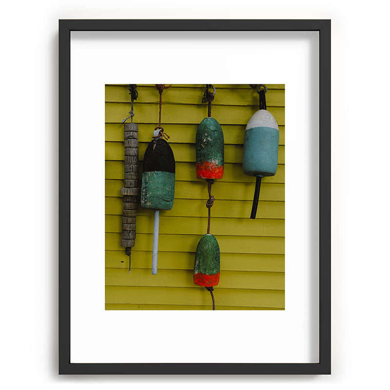 4 lobster buoys - nautical photograph ocean new england maine Framed Art Print