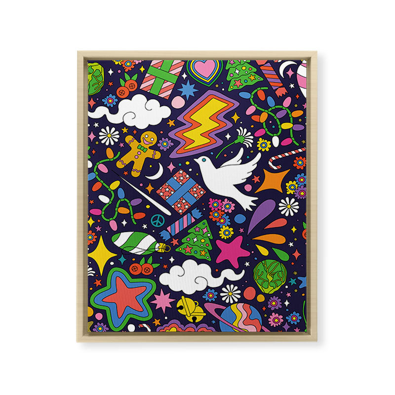 60s 70s psychedelic Modern Christmas Confetti Pattern Framed Canvas Print