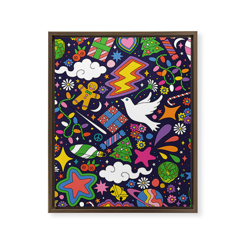 60s 70s psychedelic Modern Christmas Confetti Pattern Framed Canvas Print