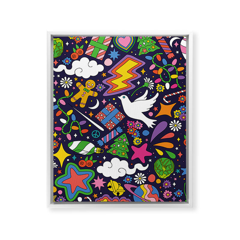 60s 70s psychedelic Modern Christmas Confetti Pattern Framed Canvas Print