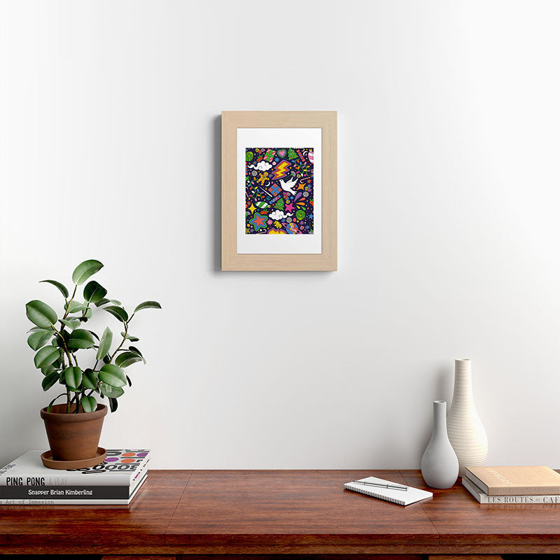 60s 70s psychedelic Modern Christmas Confetti Pattern Framed Art Print