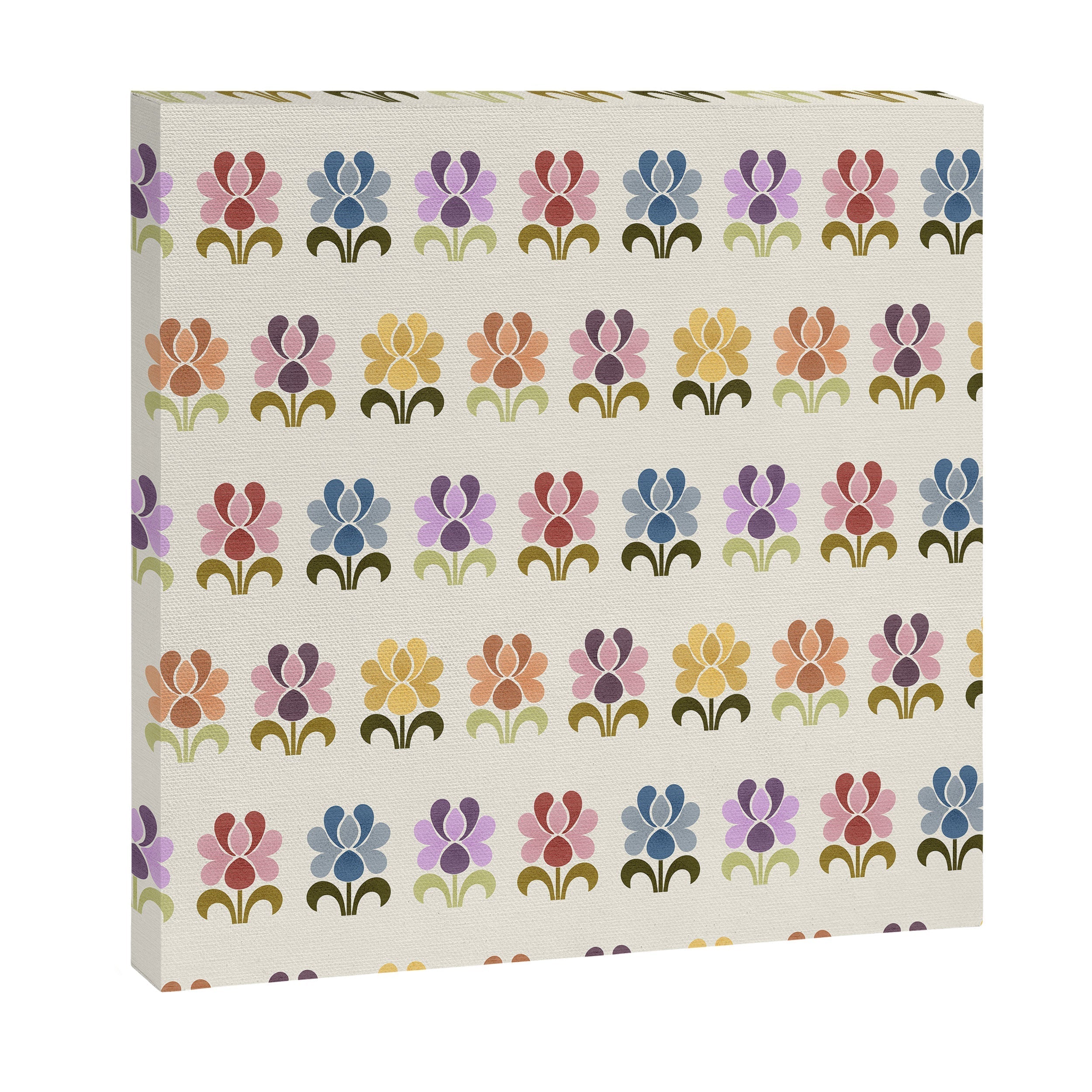 70s Retro Florals Pattern with Linen Texture Canvas Print