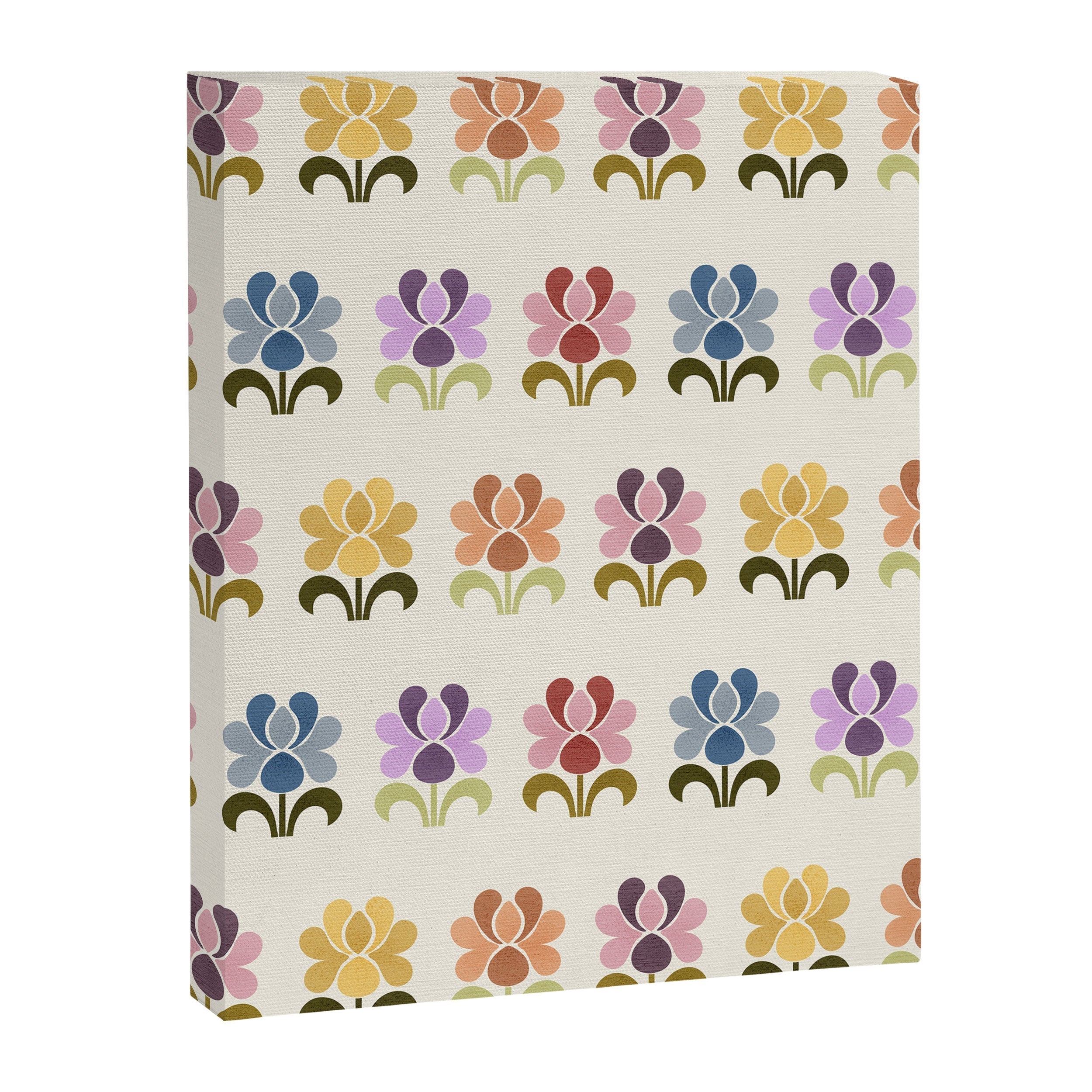 70s Retro Florals Pattern with Linen Texture Canvas Print