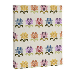 70s Retro Florals Pattern with Linen Texture Canvas Print