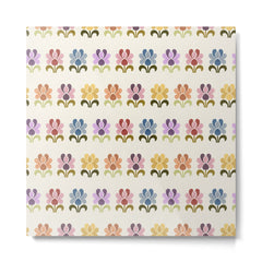 70s Retro Florals Pattern with Linen Texture Metal Print