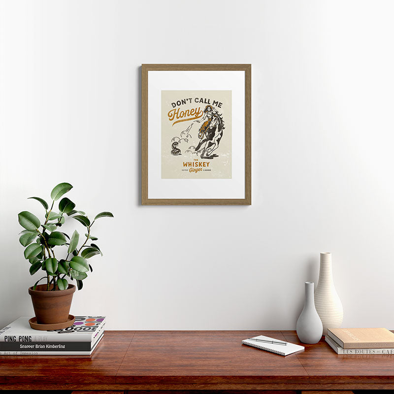 "Don't Call Me Honey" Retro Pinup Cowgirl On Horseback Shooting A Snake V.2 Framed Art Print
