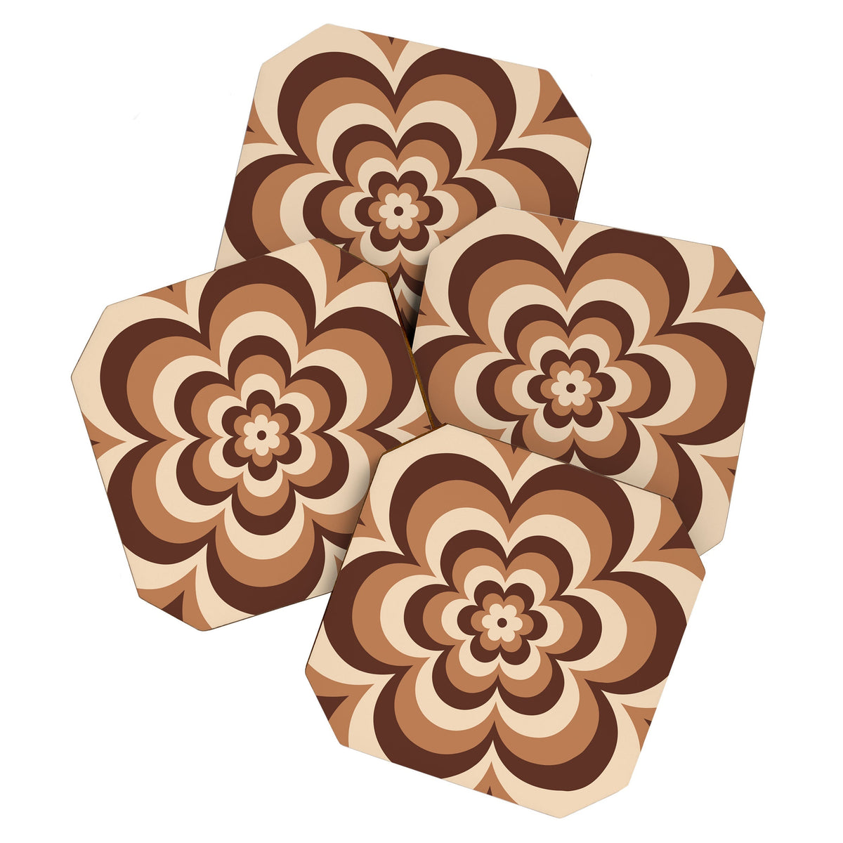 70s Retro Flower Power in Coffee Brown Coaster