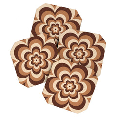 70s Retro Flower Power in Coffee Brown Coaster