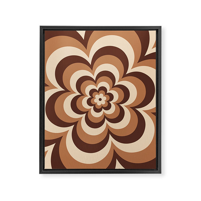 70s Retro Flower Power in Coffee Brown Framed Canvas Print
