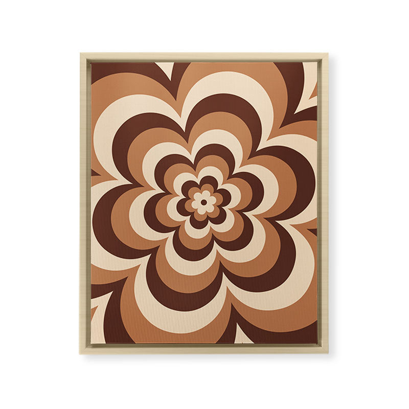 70s Retro Flower Power in Coffee Brown Framed Canvas Print