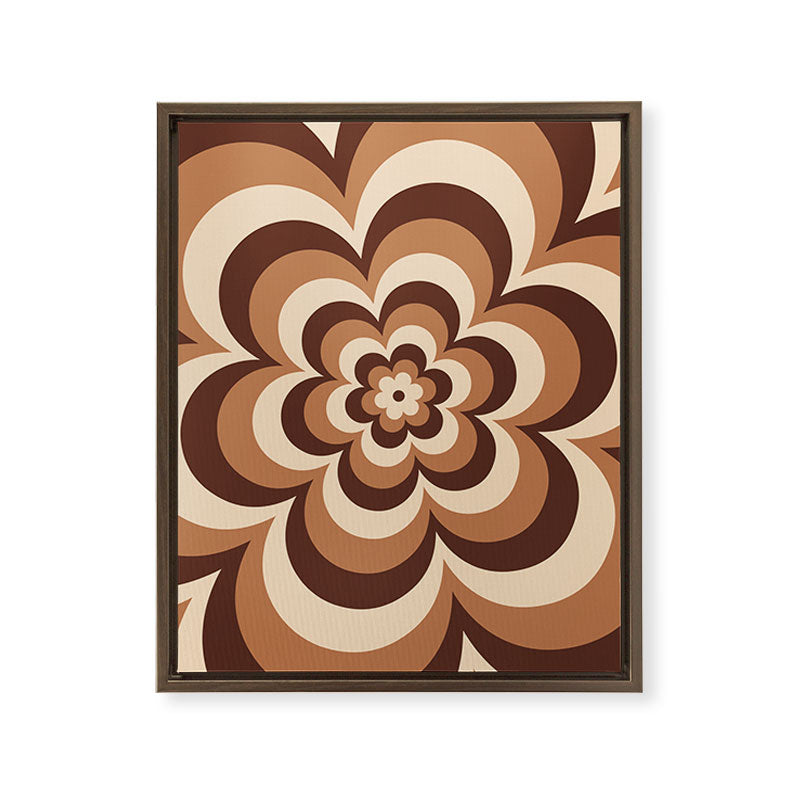 70s Retro Flower Power in Coffee Brown Framed Canvas Print