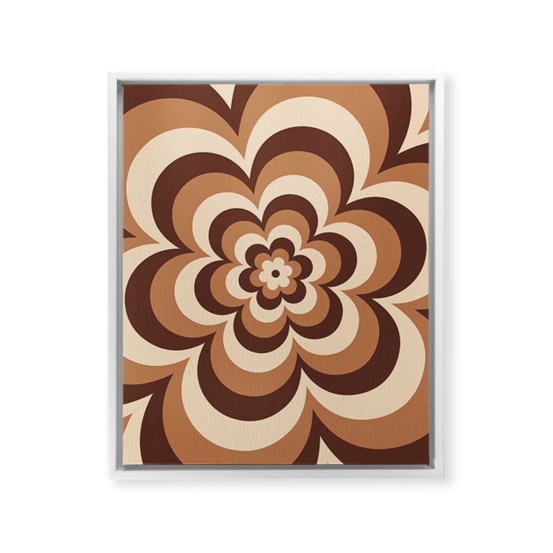 70s Retro Flower Power in Coffee Brown Framed Canvas Print