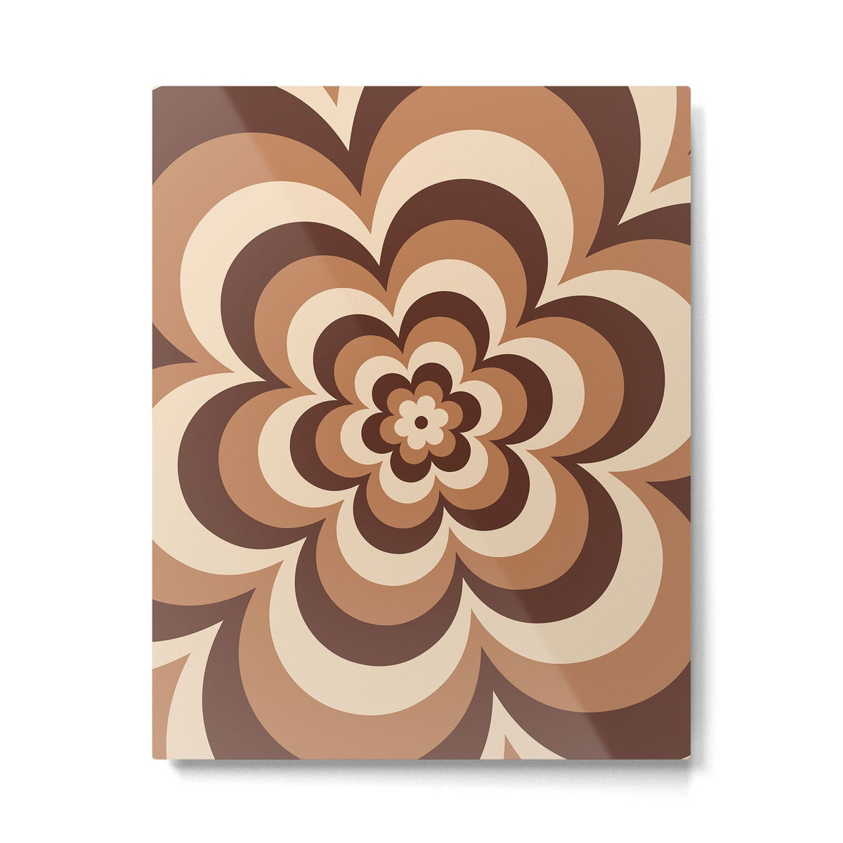 70s Retro Flower Power in Coffee Brown Metal Print