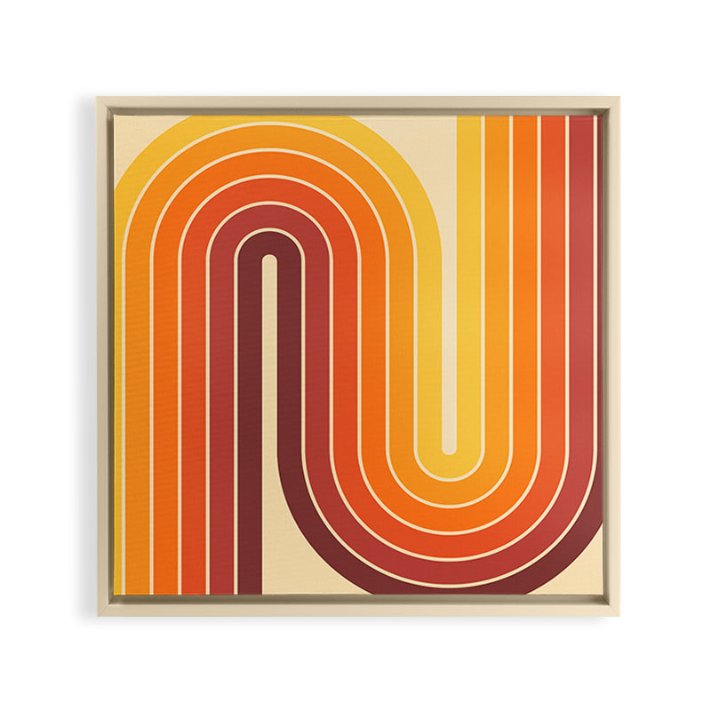 70s Retro Vintage Style Geometric Design 371 Autumn Framed Canvas Print