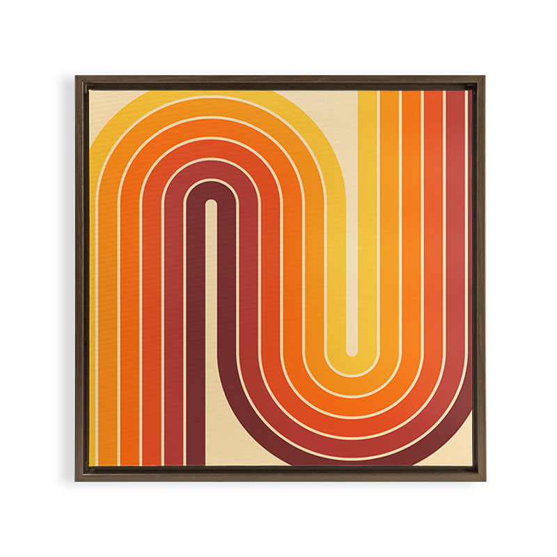 70s Retro Vintage Style Geometric Design 371 Autumn Framed Canvas Print