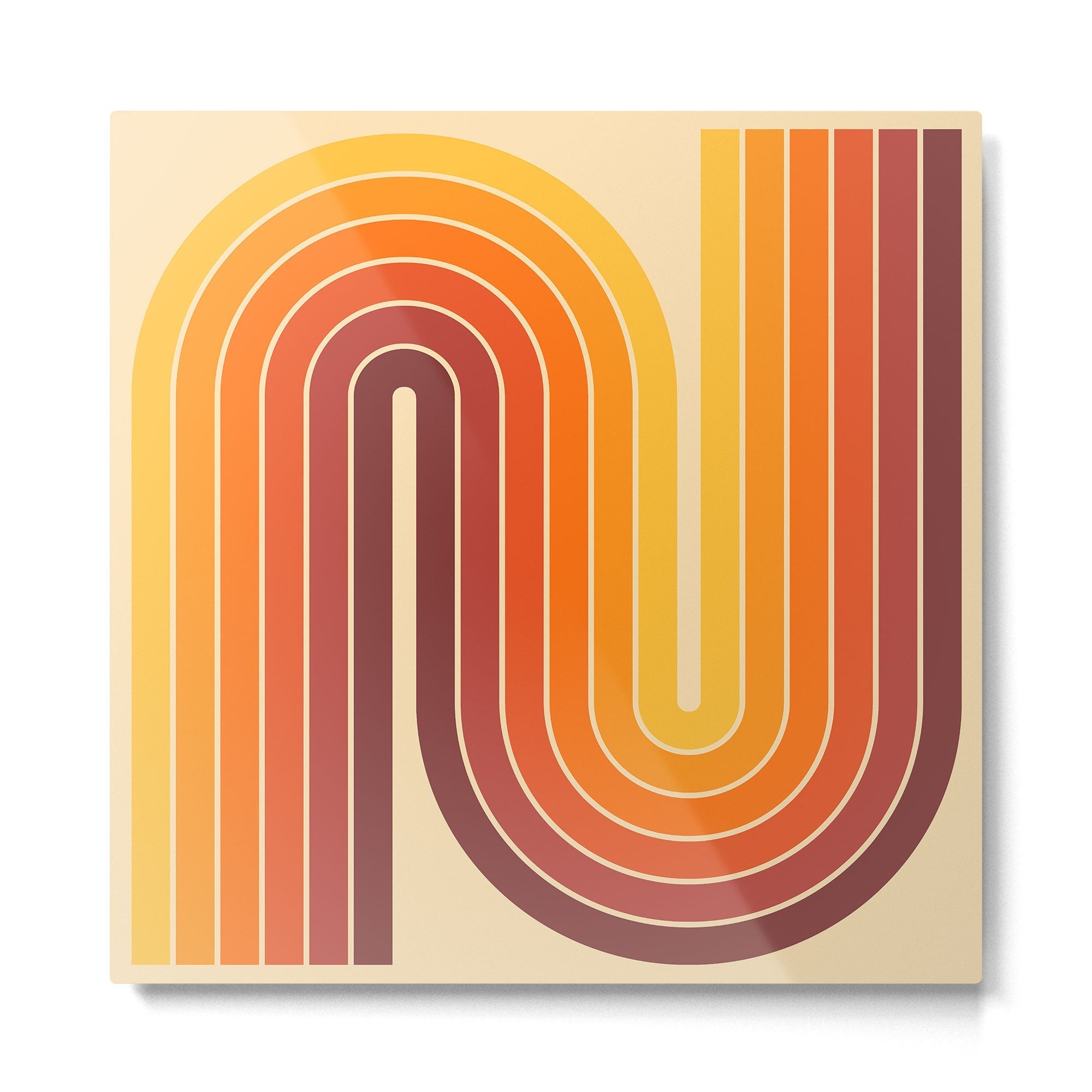 70s Retro Vintage Style Geometric Design 371 Autumn Metal Print