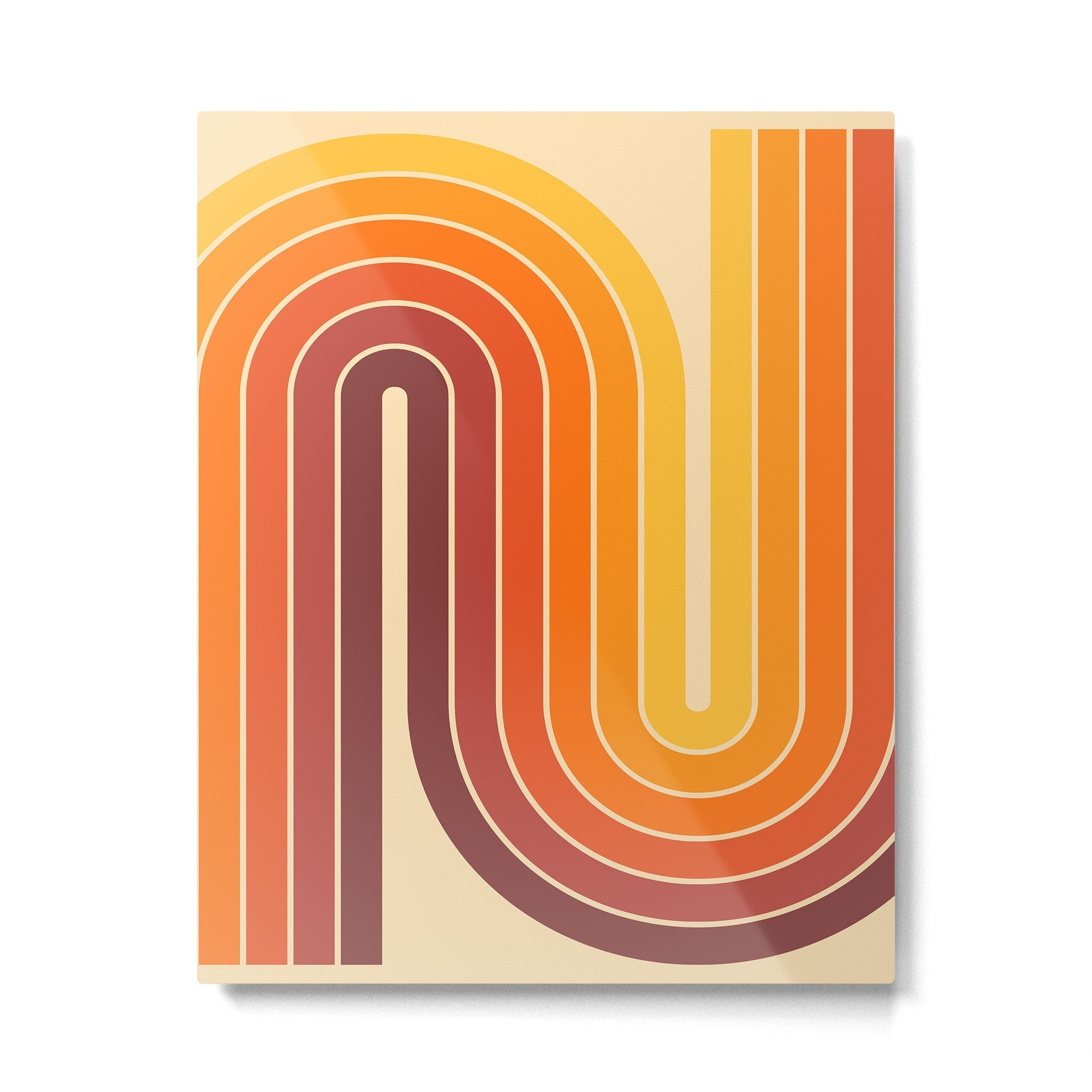 70s Retro Vintage Style Geometric Design 371 Autumn Metal Print