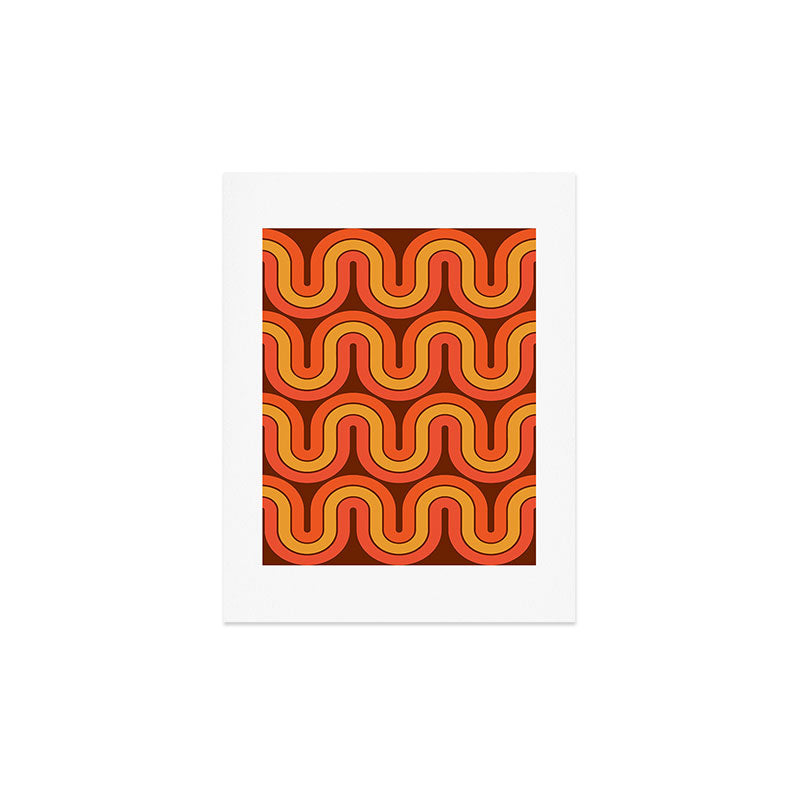 70s Retro Vintage Style Geometric Pattern Autumn Brown Orange and Yellow Art Print