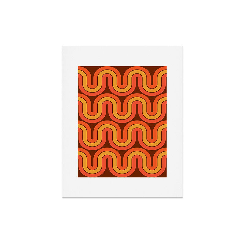 70s Retro Vintage Style Geometric Pattern Autumn Brown Orange and Yellow Art Print