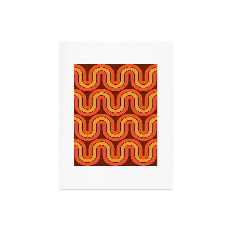 70s Retro Vintage Style Geometric Pattern Autumn Brown Orange and Yellow Art Print