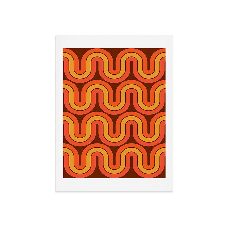 70s Retro Vintage Style Geometric Pattern Autumn Brown Orange and Yellow Art Print