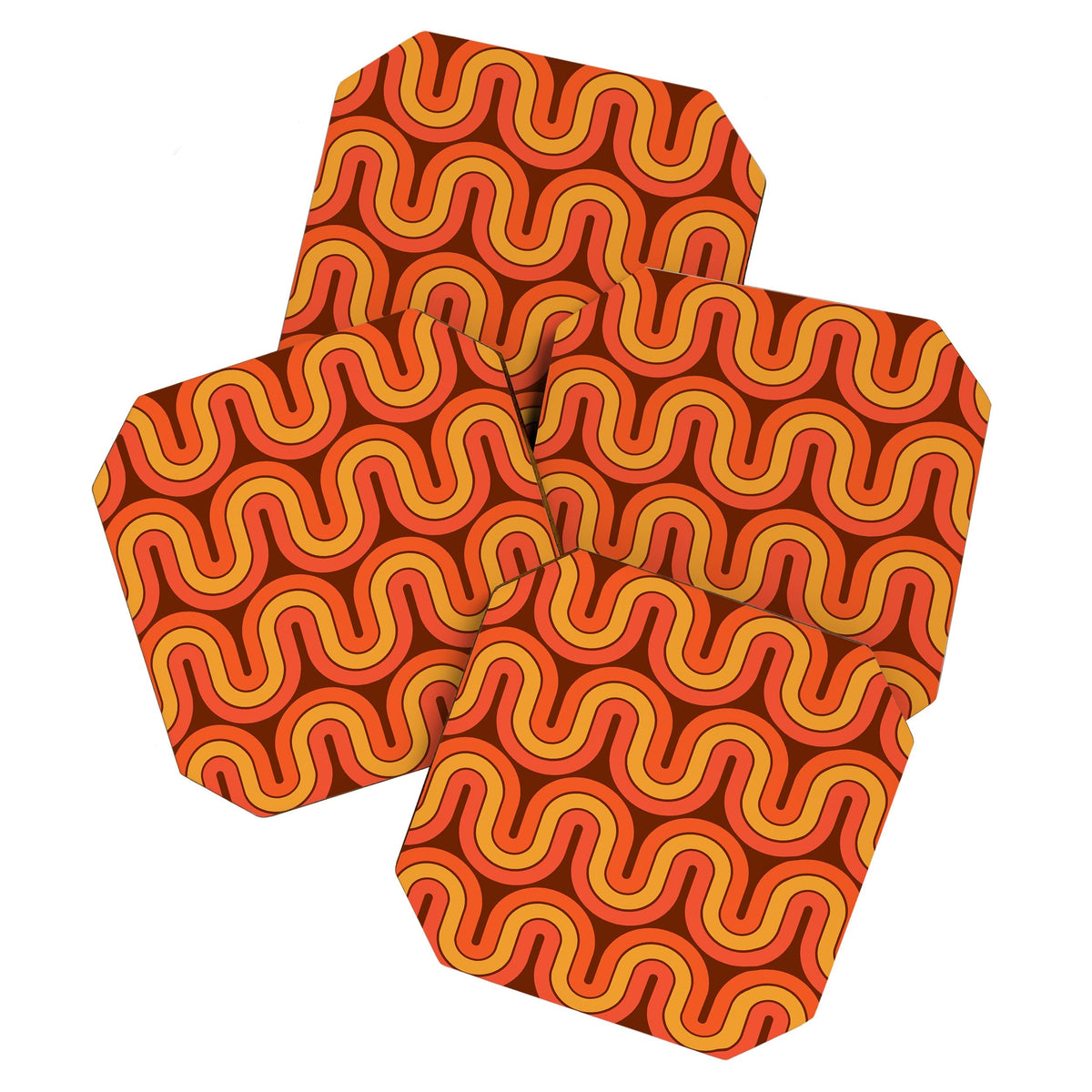 70s Retro Vintage Style Geometric Pattern Autumn Brown Orange and Yellow Coaster