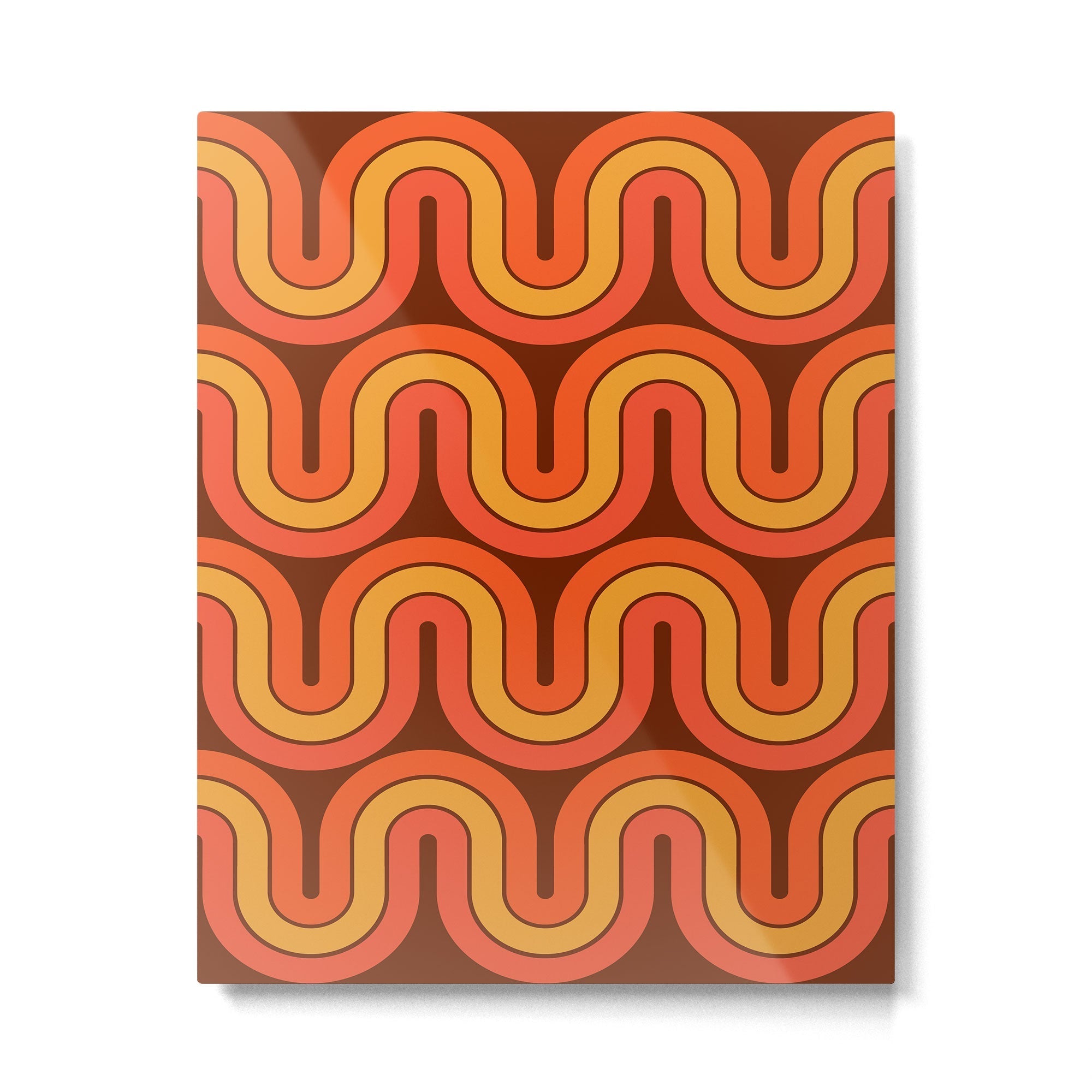 70s Retro Vintage Style Geometric Pattern Autumn Brown Orange and Yellow Metal Print
