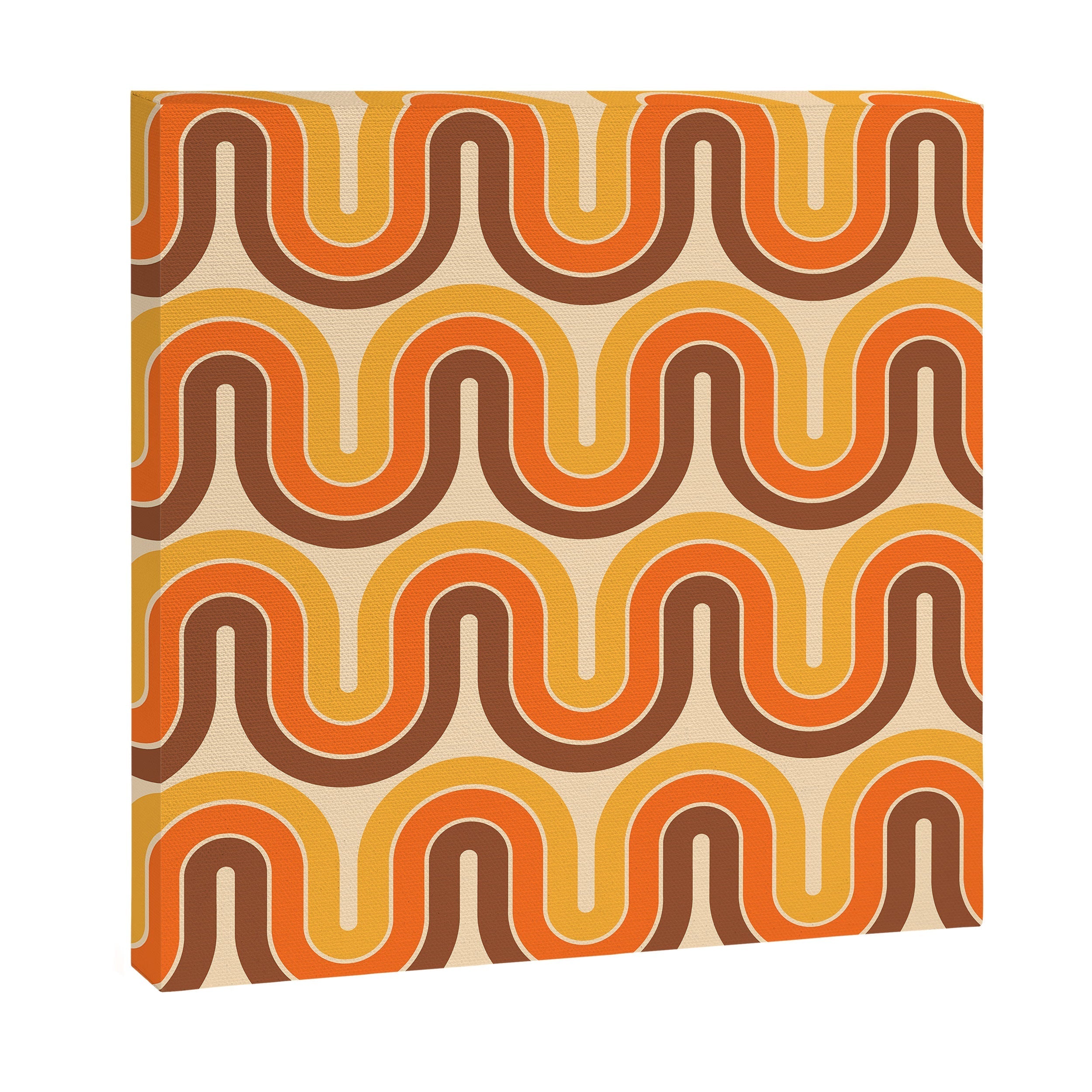 70s Retro Vintage Style Wave Pattern Autumn Brown Orange and Yellow Canvas Print