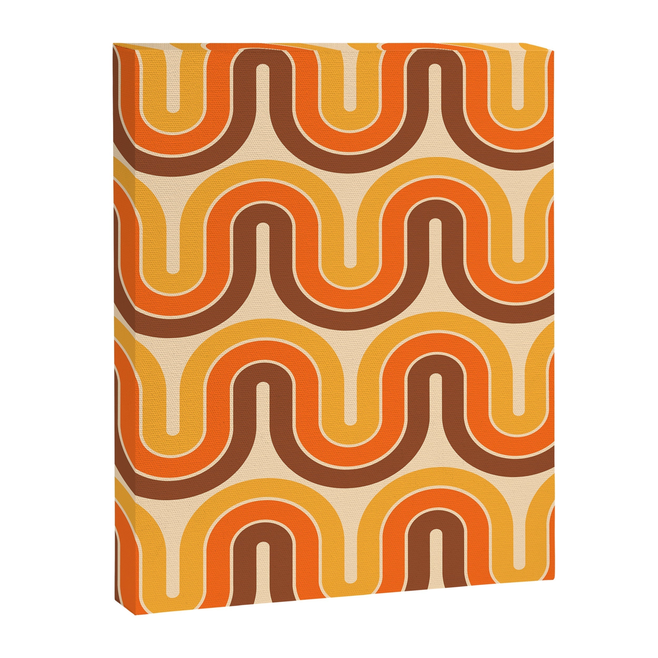 70s Retro Vintage Style Wave Pattern Autumn Brown Orange and Yellow Canvas Print